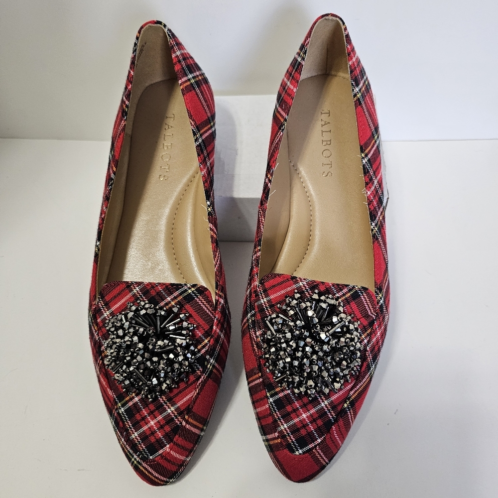Talbots Francesca Pom-Pom Driving Flats - Tartan Plaid Preppy Classic Shoes 7M - Picture 2 of 8